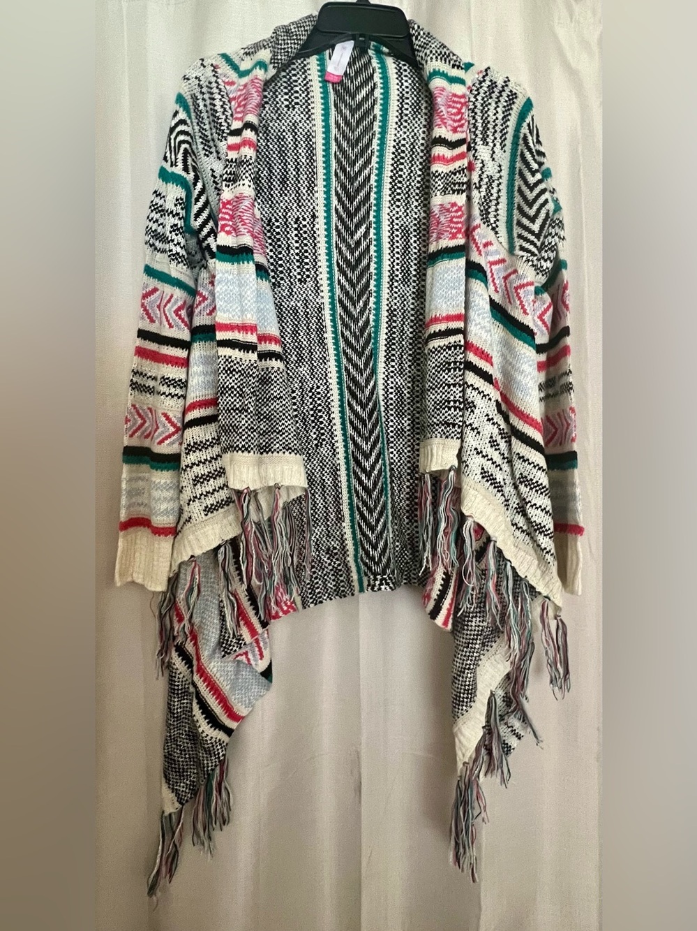 No Boundaries Aztec Fringe Open Front Cardigan Sweater XL 15-17